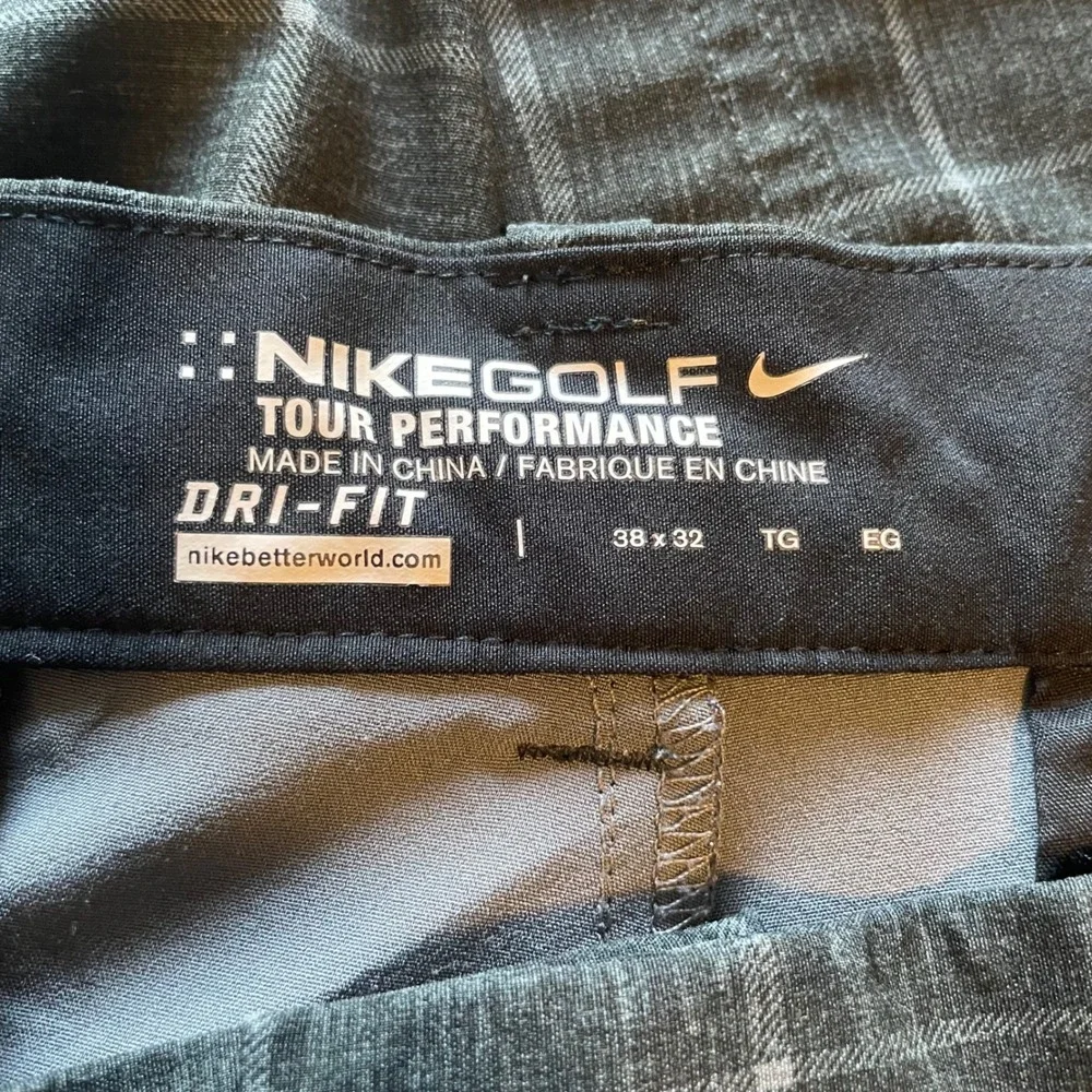 Nike Golf Tour Performance Dri-FIT Grey Windowpane Plaid Pants Mens 38x32